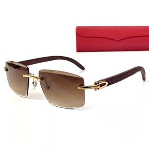 New Designer Sunglasses for Woman Men Natural Wood Rimless Panther Leopard Gold Frame Carti Glasses Buffalo Horn Lunettes Fashion Big Eyegla