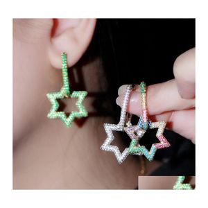 Baumeln Kronleuchter Glänzende Bling FL Colorf Zirkon Sechseckige Tropfenohrringe Echt vergoldet Sternohrring Schmuck Kein Ausbleichen 1274 B3 De Dhhpn