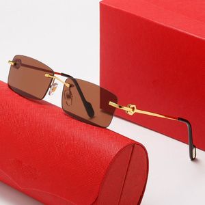 Mens Designer Sunglasses Women Square Lunettes Gold Metal Aloy Eyeglasses Frameless Polarized Uv4 Fashion Rectangle Two Chain Carti Lux Gosk