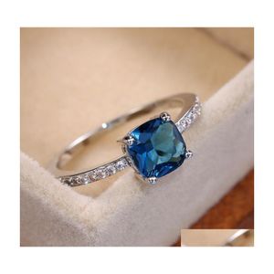 Wedding Rings Square Blue Series Stone Women Simple Minimalist Pinky Accessories Ring Band Elegant Engagement Jewelry Drop Delivery Dhyk3