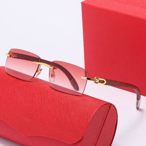 Óculos de sol sem aro glasses de sol com óculos de sol rosa de luxo carrinho de sol para mulheres girando de madeira dourada condução de moda óculos