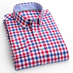 Men's Casual Shirts Qualiy Plaid Mens Long Sleeve Solid Oxford Dress Shirt With Left Chest Pocket Male Regular-fit Tops Button Down