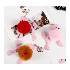 Anéis -chave faux pompom pompom foffball keychain Animal Leather Dog Keyring Bola de pingentes de pingentes de keyfobs P382FA Delive Delive Dhstg