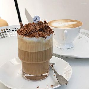 Vinglasögon kaffemugg vertikal rand värmebeständig glaskoppar transparent tekopp för att dricka mjölk Beertea Juice
