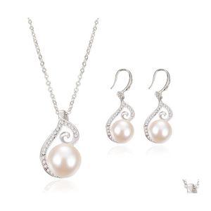 Earrings Colar Chegada Big Pearl Pinging Dangle Set for Women Bride noivado de noiva Crystal Faux Simated Jewelry Drop Deliver OTMKP