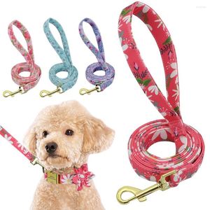 Dog Collars 150cm Nylon Leash Flower Printed Pet Lead Rope Padded Dogs Leashes Belt For Small Medium Large Walking Training