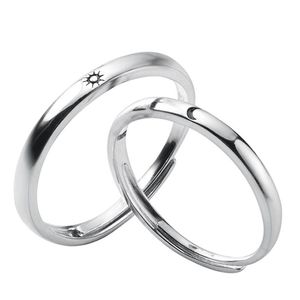 Ringos de cluster Minimalista Real 925 Sterling Silver Ring de casamento simples Lua do sol para homens homens de casal de jóias de jóias de jóias