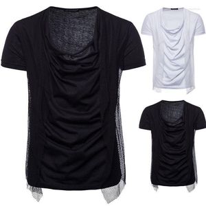 Camisetas masculinas Padrão de verão Seção fina de seção curta Manga curta T-shirt colar de gaze de gaze tendência cor pura cor