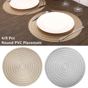 Bordmattor PVC Placemats uppsättningar av 4/6/8 rundplats värmebeständig tvättbar för kök matsal guld placemat