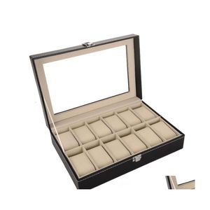 Case d'oro Case a 12 slot Organizzatore di stoccaggio del supporto da polso Organizzatore Black PU in pelle Display 300x200x80mm Delivery Delivery Watchs OTJ71