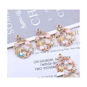 Charms 10Pcs Alice Girl Flower Wreath Enamel Bracelet Diy Pendant Hollowout Metal Earring Jewelry Accessories Yz131 Drop Delivery Fi Dhfl9