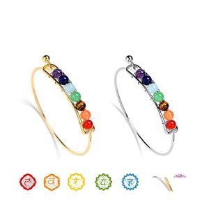 Bracelets de charme mode 7 Chakra Wire Bangle for Women Yoga Perles de pierre naturelle Reiki Bouddha spirituel Bijoux personnalisé dans Drop D Ot9nu