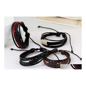 Braccialetti con ciondoli Braccialetto coreano in cordoncino di cuoio intrecciato fatto a mano Mens Mtilayered Wrap Bracciale regolabile per le donne Moda Fai da te J Otydw