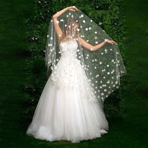 Bridal Veils Bride Veil 3D Floral Pearls With Flowers Wedding For Cover Fingertip