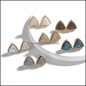 Lampadario pendente 6 colori Druzy Drusy Orecchini placcati in oro Triangolo imitazione pietra di cristallo Orecchini in resina per le donne Consegna a goccia J Otbq2
