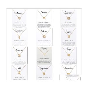 Pendant Necklaces 12 Constellation With White Gift Card Zodiac Sign Gold Chains For Men Women Fashion Jewelry Bk Drop Delivery Pendan Otcur