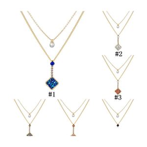 Pendant Necklaces Fashion Shiny Druzy Layered Square Natural Stone Faux Pearl Charm Gold Chains Choker For Women Jewelry Gift Drop D Otnzt