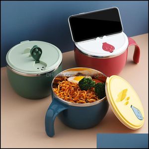 Bowls Stainless Steel Instant Noodle Bowl With Lid Home Office Worker Student Lunch Box Tableware Large Set Drop Delivery Garden Kit Dhkfw