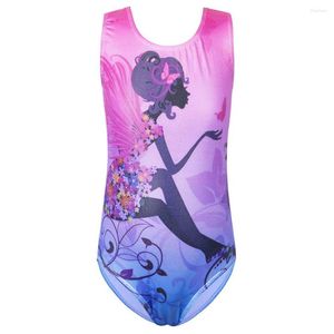 Stage desgaste Baohulu Toddler Girl Girl Sleeseless Ballet Leotard Kids One Piece Purple Color Cartoon Lady Lady Print Ginástica