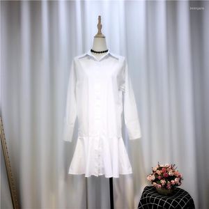 Casual Kleider Meerjungfrau Weiß Frauen Hemden Kleid Frühling Design 2023 Drehen-unten Kragen Langarm Elegante Büro Dame Outwear Tops