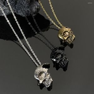 Pendant Necklaces Gothic Half Face Skull Necklace Unisex Retro Punk Broken Damaged Skeleton For Men