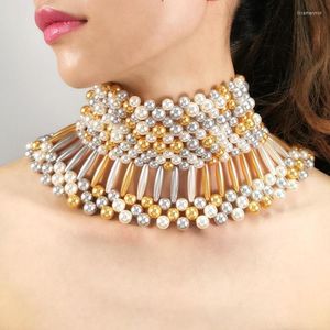 Choker Chokers Imitation Pearl Uttalande Halsband för kvinnor Colle Pärlor Halsband Bröllopsklänning Beaded Jewelrychokers LLIS22