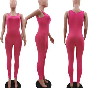 Ny sommar ärmlösa jumpsuits kvinnor kläder vår höst bodycon rompers sexiga solida jumpsuits en bit dräkter mager overaller kläder bulk artiklar 8335