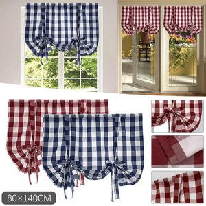 Curtain & Drapes Cloth Fabric Check Lace Up Curtains For Windows 32 X 55 Inch Rod Pocket Translucent Filter Sheers 84 Length 2 PanelsCurtain