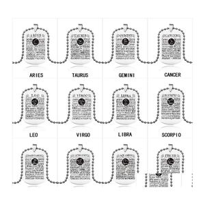 Naszyjniki wiszące stali nierdzewne 12 Zodiak listopadek dla kobiet mężczyzn Znak konstelacja Tytanium Dog Tag Kulki łańcuchy mody J Othyq