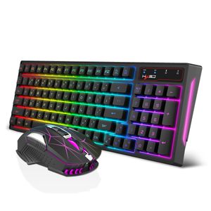 2.4G Tr￥dl￶s laddningsbar tangentbord Muskombination 96 Keys RGB Membrane Keyboard Colorful Backlight Gaming Mouse Set