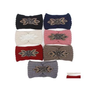 Hair Clips Barrettes Women Sequin Knitted Hairband Flower Rhinestone Beaded Ear Warmer Wide Head Wrap 1923 T2 Drop Delivery Jewelry Dhiz7