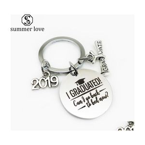 Key Rings Creative Stainless Steel Keychain Graduation Season Souvenir Chain Keyring Gifts Graduate Students Humor Personality Drop Dh0Sw