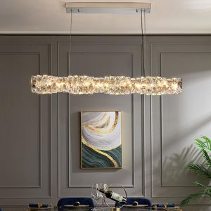 Lampadari Modern Luxury Dining Room Kitchen Island Rectangle Crystal Light Fixture Art Decor Lampada a sospensione a Led Illuminazione per interni