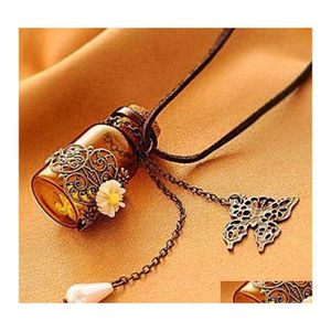 Pendant Necklaces Vintage Wishing Per Bottle With Daisy Necklace For Women Essential Oil Diffuser Glass Locket Butterfly Aromatherap Otm7A