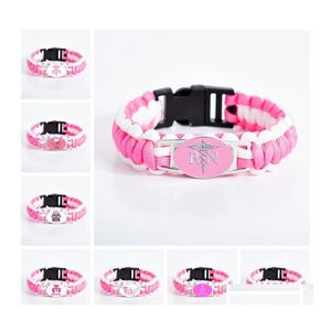 Urok bransolety różowe pielęgniarki RN znak dla kobiet dziewczęta Zachowaj spokój zarejestrowany sznurk nadgarstek mody biżuterii medycznej upuszczenie dostawy OTXQS