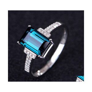 Cluster Rings Ex Fashion Blue Geometric Cubic Zirconia For Women White Gold Color Party Jewelry 2021 Arrivals Drop Delivery Ring Dhhw9