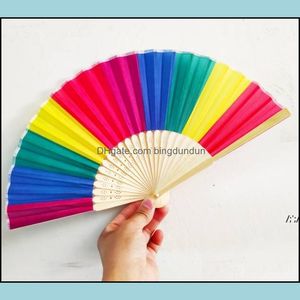 Party Favor Nowy przybycie w stylu chiński kolorf kolorfowanie Rainbow Hand Fan Favours Pamiątki Wedding pamiątki Giveaway dla gościa Rra12738 Drop Deli Otiub