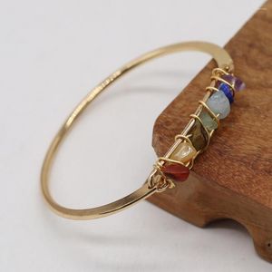 Bangle Wholesale 6pcs Natural Semiprecious Stone Aberta Open Golden Crystal Bud Bracelet Bracelets DIY Bracelets Presente de joias