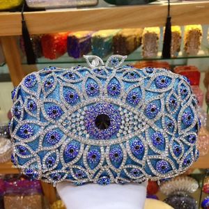 Bolsas noturnas Xiyuan Lady Rhinestone Bolsa de Gold Gold Mulheres Luxo Cristal Blue Feminino Pursa Femme Soiree Pochette