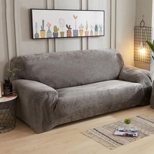 Chair Covers European Style Sofa Cover For Living Room Grey Thick Plush Stretch Sectional Couch 1/2/3/4-seater Solid Color