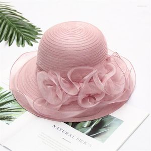 Chapéus de aba larga Mulheres Sun fascinador fascinador de chá de chá de casamento chapéu de casamento Flores