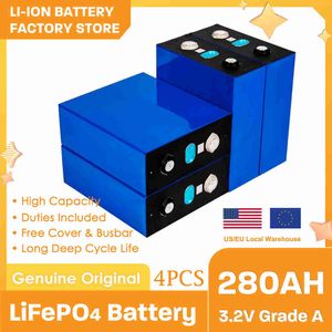 4pcs 280Ah 3.2V LiFePO4 Battery Pack Lithium Iron Phosphate Batteries for Power Solar Cell Electric Car Boats With Busbar