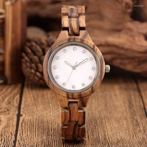 Relógios de pulso Crystal Rhinestone Women Wooden Watch Dress Vestido de pulseira ajustável Relógio feminino de relógio feminino MUJERWRISTWATC