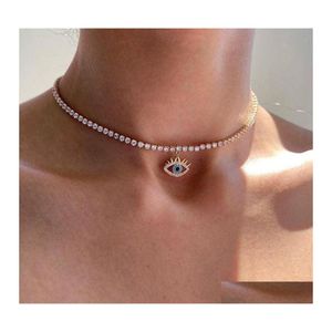 Collane con ciondolo Gioielli di moda Collana con occhio diabolico per donna Catena con strass Occhi azzurri Girocollo Pendenti con consegna a goccia Dhe98