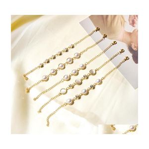 Strand z koralikami Luksukiskids Eleganckie bajki Bracelety Białe imitacja Pearl Bead Bransoletka dla kobiecej biżuterii na nadgarstku P dh2xl