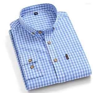 Camisas casuais masculinas xadrez de qualidade para homens de manga comprida vestido de algodão masculino de algodão costure -se a camisa quadriculada e confortável