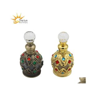 Packing Bottles 15Ml Travel Refillable Per Bottle Arabian Essential Oil Container Empty Fragrance Dubai With Crystallites Glued Drop Dhif6