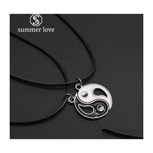 Pendant Necklaces Fashion Vintage Stitching Yin And Yang Necklace Couple Leather Rope Chain Black White Friends Friendship Jewelry D Dhqfv