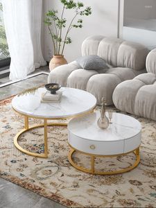 Juldekorationer Cy Light Luxury Stone Plate Round Tea Table Liten lägenhet Modern Minimalistiska vardagsrum Hem