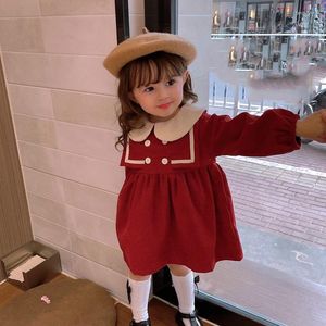 Girl Dresses Patchwork Dress for Kids 2023 Spring Autumn Clothing Lantern Sleeve Velor Turn-Down Collar Girls Mini